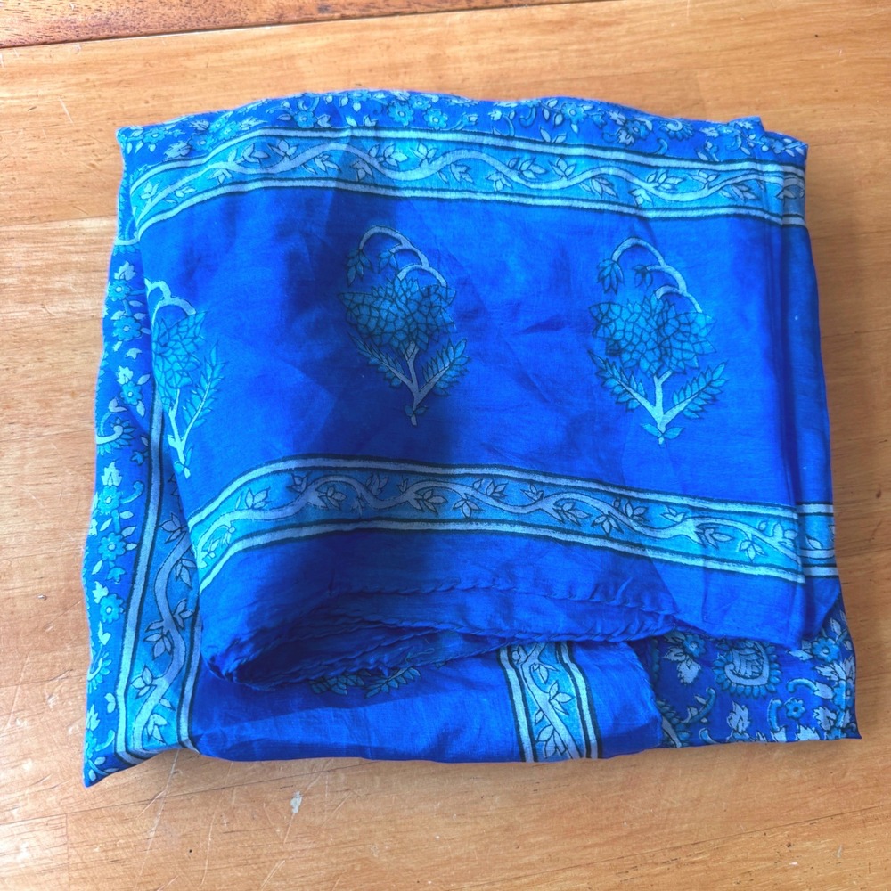Eastern Hand Woven 100% Silk Scarf Royal Blue Floral Paisley Made in India
